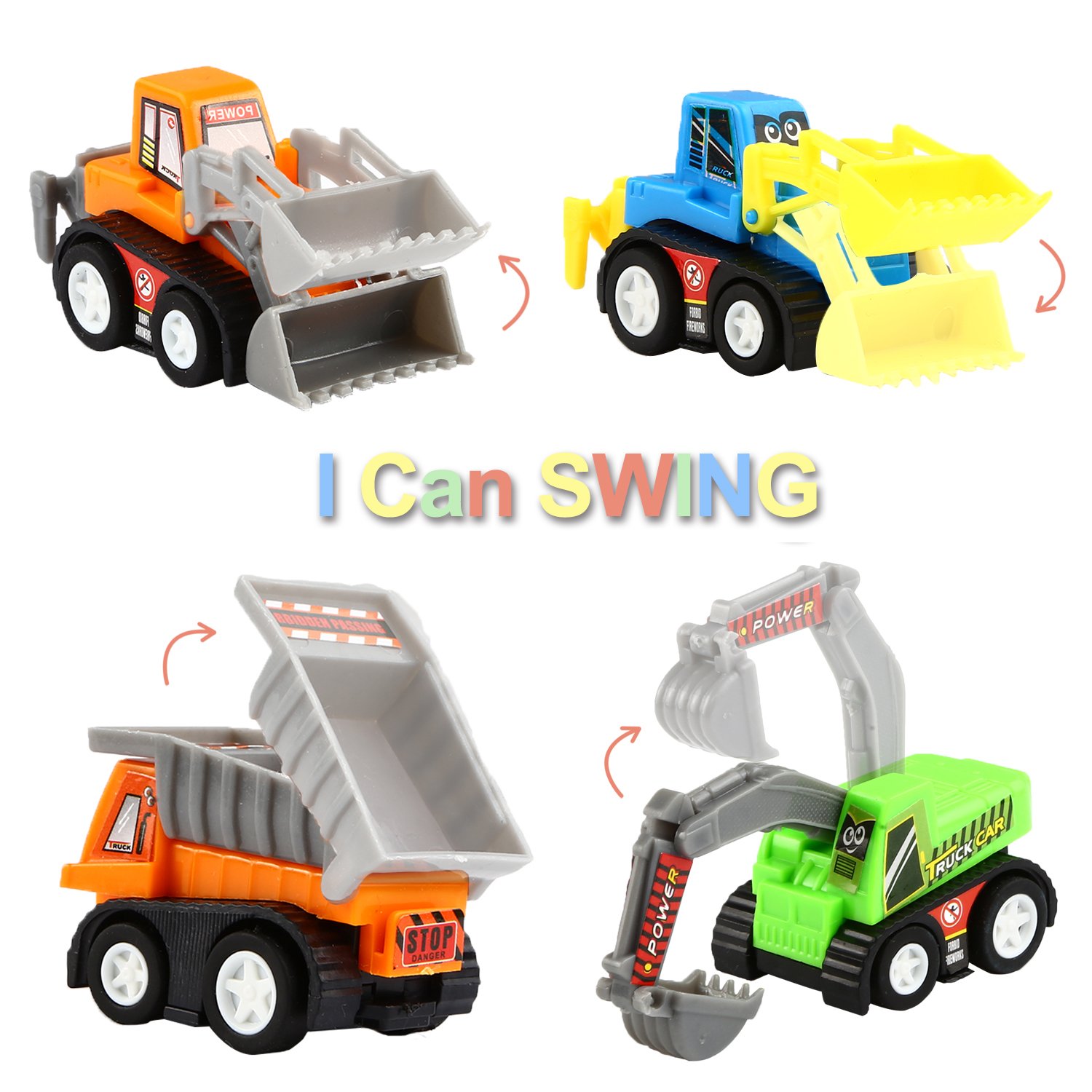 Pull Back Vehicles,12 Pack Assorted Construction Vehicles and Raced Car