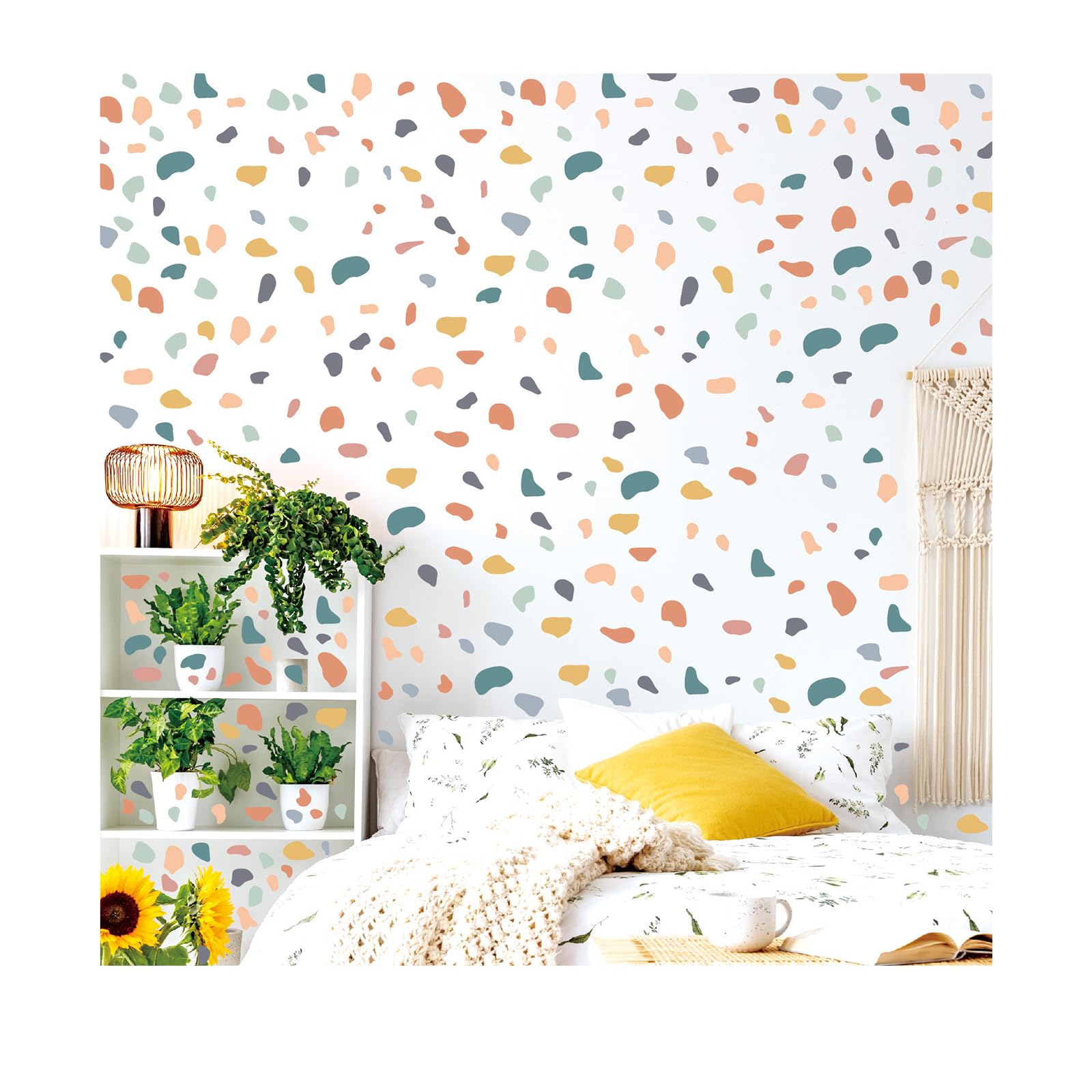 Vokowin 10pcs Colorful Polka Dot Wall Decals Boho Terrazzo Modern Geometric Abstract Wall Art Stickers for Living Room Bedroom Classroom, Home Decor (K310-1)