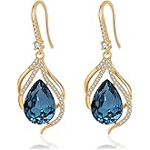 Austrian Crystal Hollow Teardrop Halo Drop Twisted Dangle Earrings for Women 14K Rose Gold Plated Hypoallergenic Jewelry