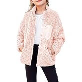 Arshiner Girls Fleece Jacket Sherpa Fall Winter Full Zip Fuzzy Coat Outwear with Pockets