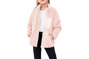 Arshiner Girls Fleece Jacket Sherpa Fall Winter Full Zip Fuzzy Coat Outwear with Pockets