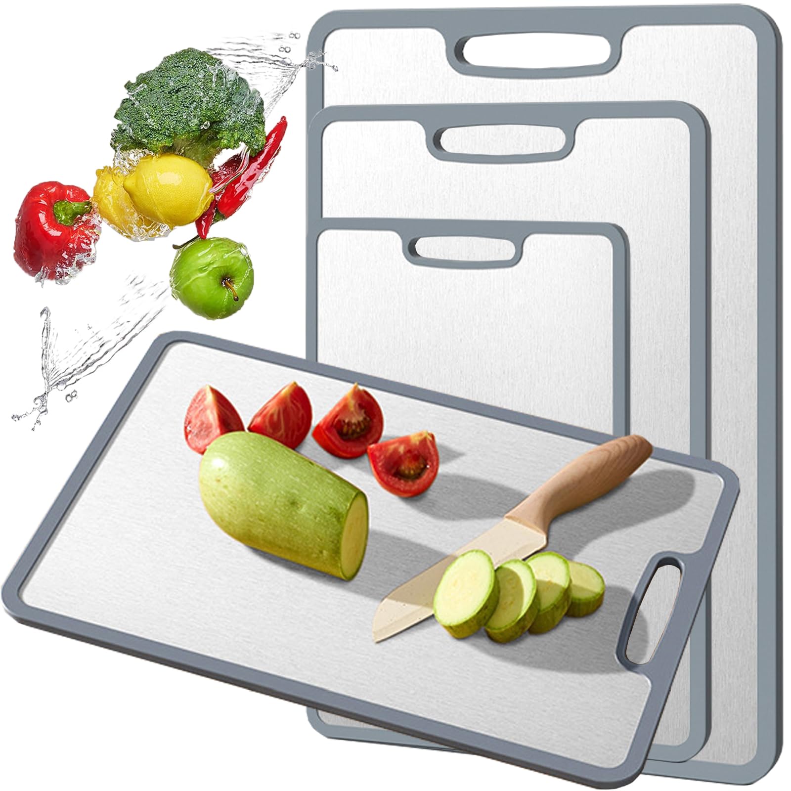 Photo 1 of Titanium Cutting Board Double-sided non-slip silicone edging Pure Titanium Cutting Boards for Kitchen - Double-Sided Food-Grade Chopping Board Non-Stick Durable and easy to clean (Large)
