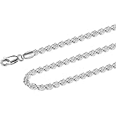 Waitsoul 925 Sterling Silver Rope Chain Lobster Clasp 2.5mm Silver Chain for Men Women Silver Necklace Chain 16-30 Inches