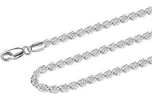 Waitsoul 925 Sterling Silver Rope Chain Lobster Clasp 2.5mm Silver Chain for Men Women Silver Necklace Chain 16-30 Inches