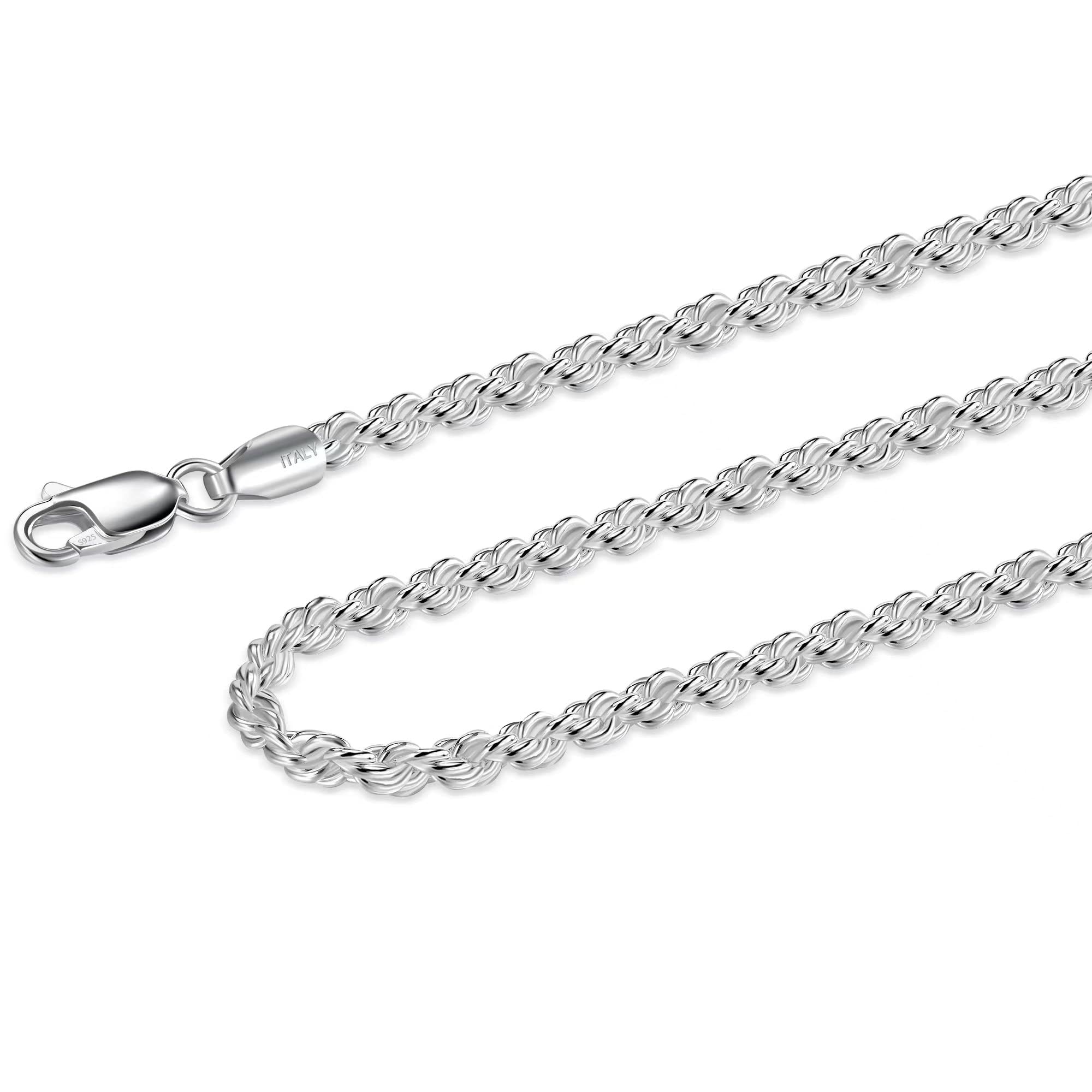Waitsoul 925 Sterling Silver Rope Chain Lobster Clasp Silver