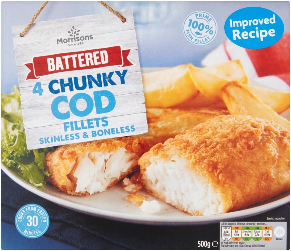 Morrisons Battered Chunky Cod Fillets, Pack of 4 (Frozen) Amazon.co.uk