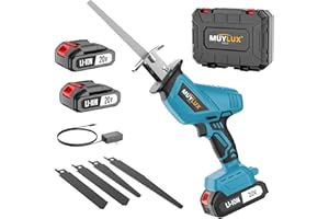 MUYLUX Cordless Reciprocating Saw 20V with 2 Batteries & Charger, Variable Speed 0-3000SPM, Tool-Free Blade Change, Includes 4 Saw Blades for Wood, Metal, PVC and Tree Cutting