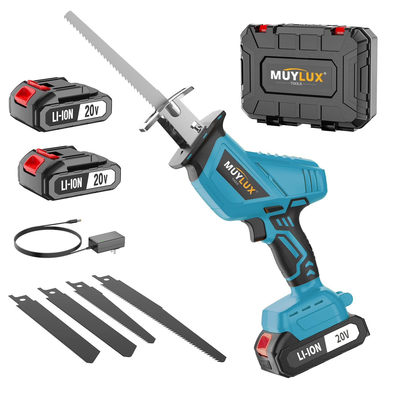 Photo 1 of Cordless Reciprocating Saw 20V with 2 Batteries & Charger, Variable Speed 0-3000SPM, Tool-Free Blade Change, Includes 4 Saw Blades for Wood, Metal, PVC and Tree Cutting