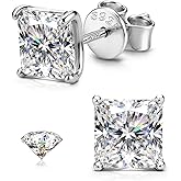 GEMQUEEN Moissanite Earrings Studs : 18K Gold Plated S925 Sterling Silver Stud Earring for Women Men Moissanite Jewelry Hypoallergenic Brilliant Princess Cut D Color VVS1 0.8CT-3.2CT