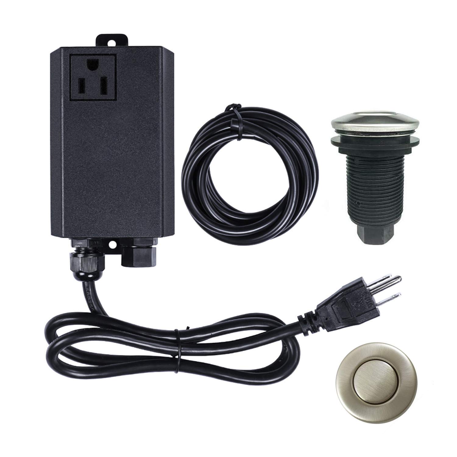 Photo 1 of Garbage Disposal Air Switch Kit Sink Top Waste Disposal Stainless Steel Brushed Nickel On/Off Air Button Food and Waste Disposals Part by Etoolcity