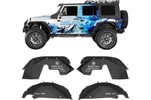 Hooke Road Wrangler JK Aluminum Inner Fender Liners for 2007-2018 Jeep Wrangler JK 2/4 Doors, Offroad Wheel Well Liner Cover - 4PCS Front & Rear Fender Liner Set