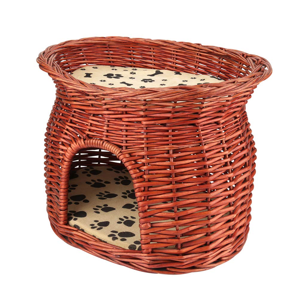 Zerone 2 Layers Cat Bed Cave, Rattan Wicker Cat Pet Sleeping Bed Play