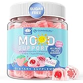 Calm Gummies Ashwagandha + Omega 3, Saffron, L-Theanine & CoQ10 for Women Men, Natural Calming Happy Relax Gummies for Adults, Mood Support Supplement Gummy, Strawberry Flavor, Sugar Free, Vegan, 60ct