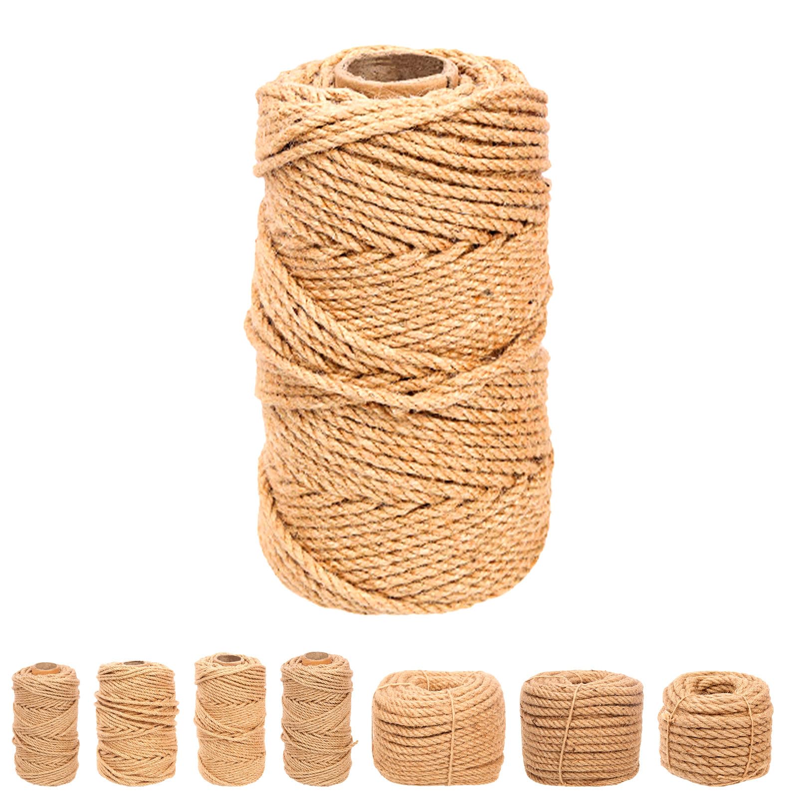 Swpeet 6mm x 328 Feet Jute Twine Braided Natural Jute Rope, Long Twine String Wrapping Packing Gardening Crochet Perfect Arts Crafts Gift Twine Christmas Twine for Craft Projects, Wrapping, Packing