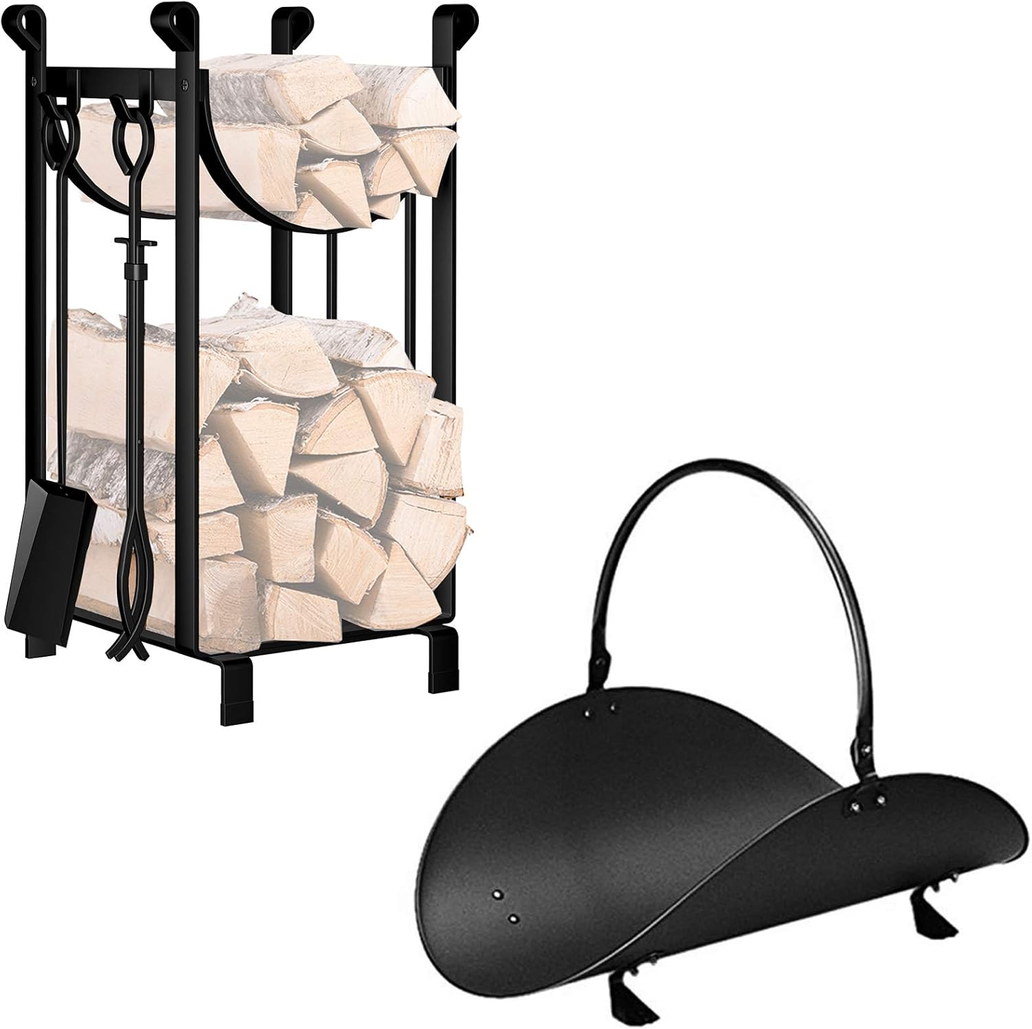 Amagabeli Fireplace Log Holder Indoor Bundle 30.7in Tall