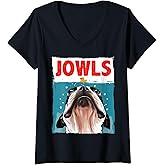Womens Funny Boston Terrier Jowls Bostie Dog Owner Meme Lover V-Neck T-Shirt