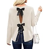 Saodimallsu Womens Bow Sweater Open Back Long Sleeve Going Out Tops Crew Neck Knit Split Fall Trendy Pullover Sweaters
