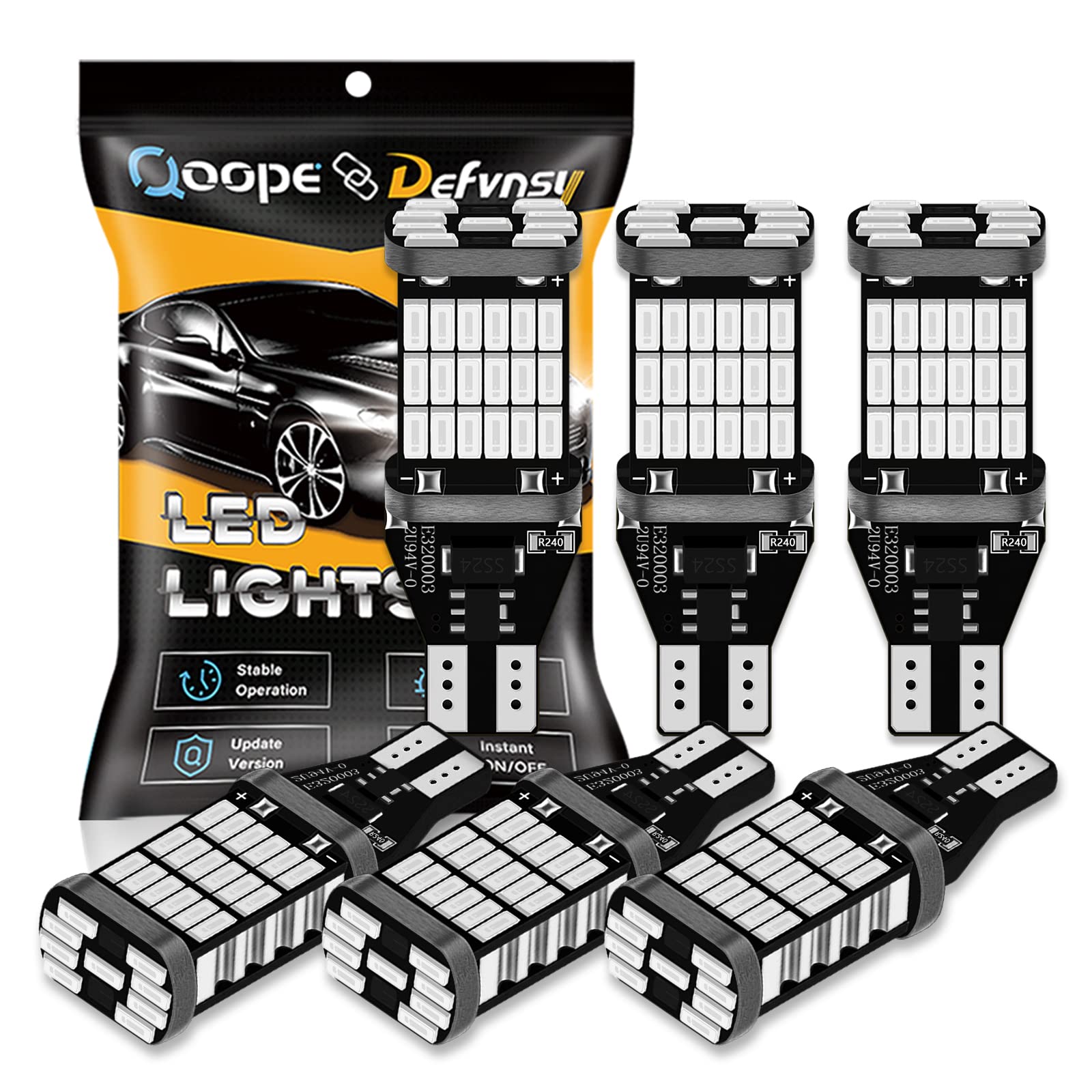 Defvnsy - Pack of 6- W16W T15 Brake Lights, Extremely Bright 1220Lums Non-Polarity Canbus Error Free 921 912 45pcs 4014 Chipsets LED Bulbs For Car Tail Light Brake Lights, Xenon Red