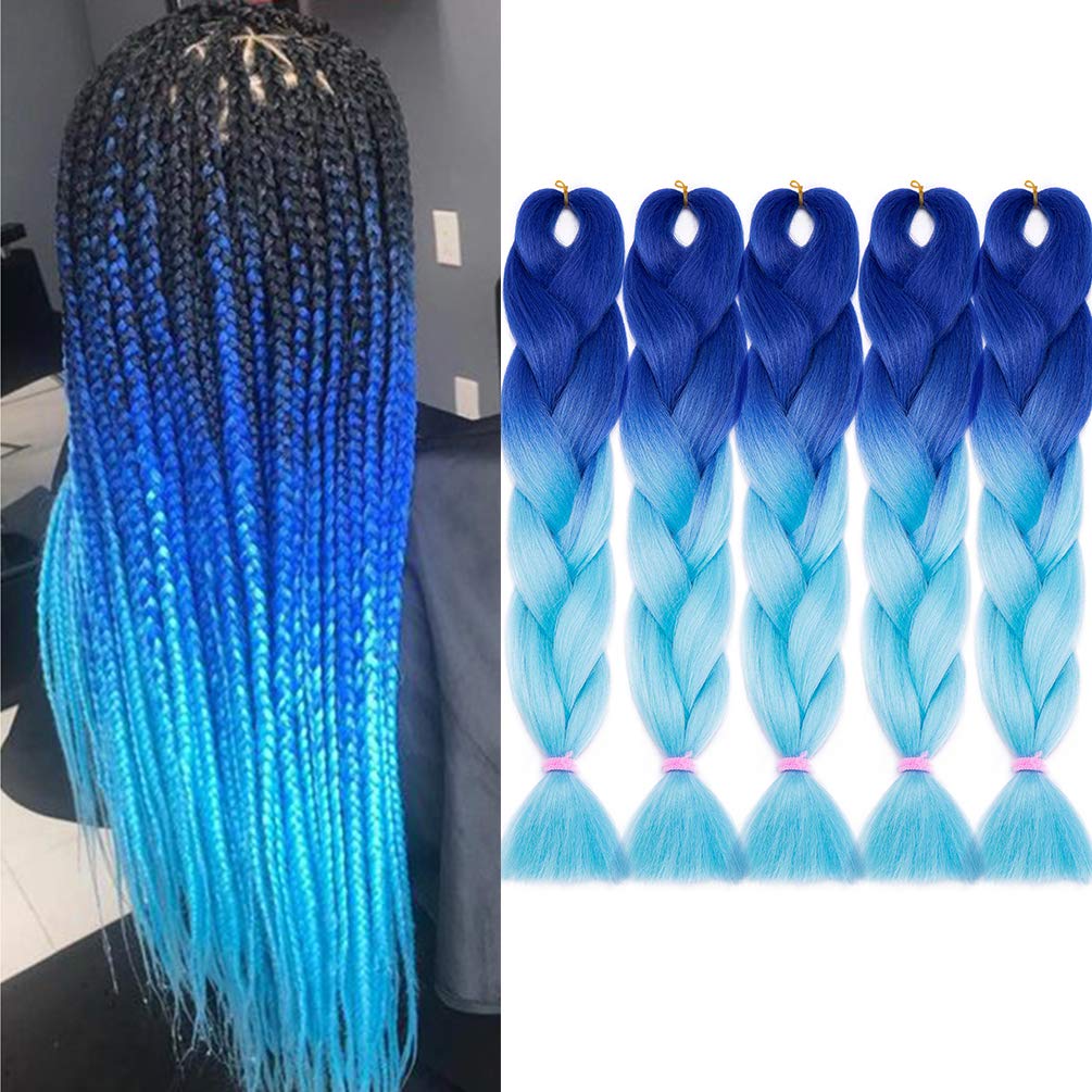 5 pcs/Lot 24 Inch Braiding Hair Extensions Two Ombre Braiding Hair Synthetic Braid Hair Extensions Royal Blue to Sky Blue