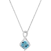 Dazzlingrock Collection 7mm Cushion Blue Topaz & Round Lab Created White Sapphire Ladies Infinity Drop Pendant with Silver Chain, 925 Sterling Silver