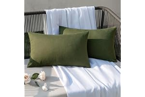 EMEMA Outdoor Throw Pillow Covers Decorative Farmhouse Rectangle Pillowcases Waterproof Cushion Covers Cases for Patio Couch Garden Sofa Home Living Room Set of 2 12x20 Inch Olive Green