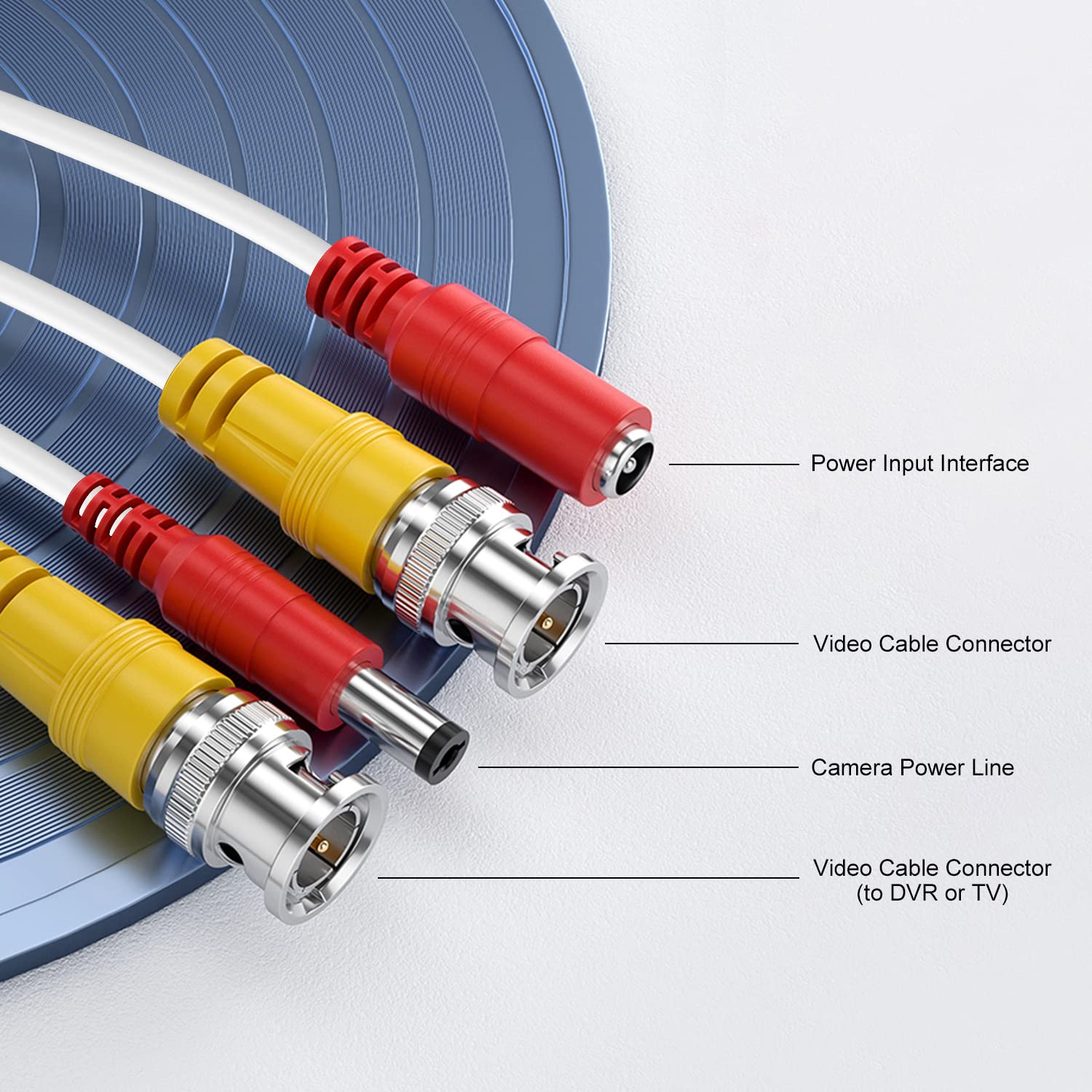 WILDHD BNC Cable,150ft All-in-One Siamese BNC Video and Power Security Camera Wire Cable,CCTV Cable with 2 Female Connectors for All Max 5MP HD CCTV DVR Surveillance System (150ft BNC Cable, White)