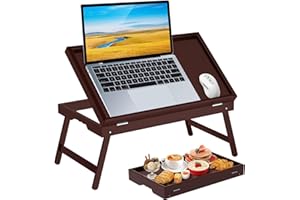 Bamboo Bed Tray Table with Foldable Legs & Ergonomic Handle, 17x12in Breakfast Tray for Eating, Laptop Desk, Sofa Snacking, N