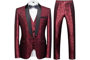 TRONSTORE ㅤ TRONSTORE Men's Suit 3 Piece Floral Tuxedo One Button Shawl Collar Party Prom Blazer Vest Pants