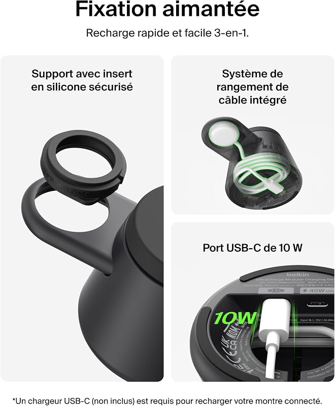 UltraCharge Station sans Fil 3-en-1 avec Qi2, 25 W - Noir