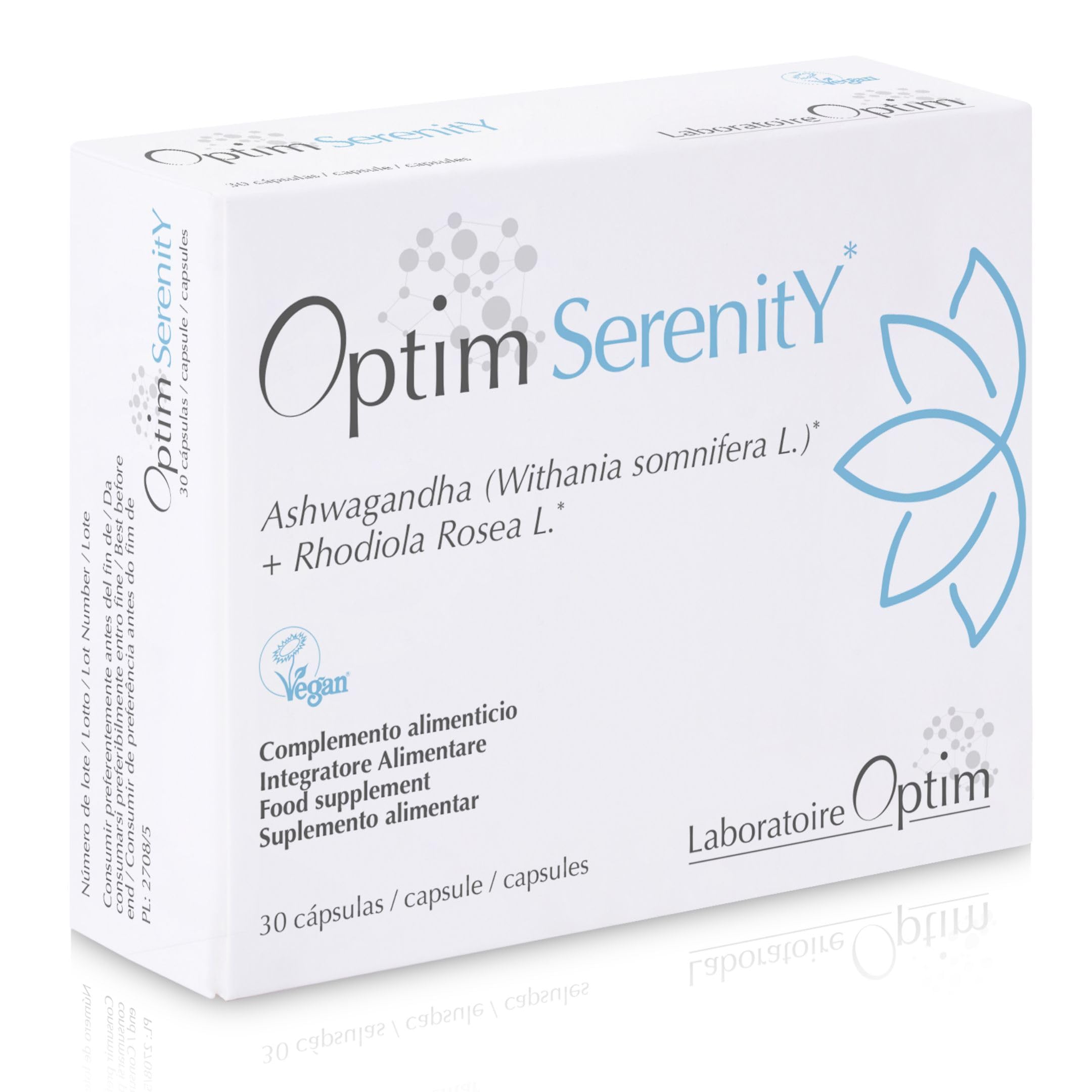 OPTIM Serenity Ashwagandha & Rhodiola Rosea Natural Anxiety & Stress Relief Supplement 30 Capsules | Calm, Fatigue Support & Sleep Aid | High Strength Root Powder | Vegan Capsules