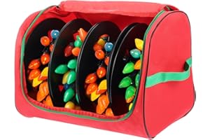 Hlimior Christmas Light Storage Bag with Reels- Holds up to 750ft of Mini Lights. 600D Zipper Bag & Container for Holiday Xmas Lights. A Classic Storage Solution! (1, RED)