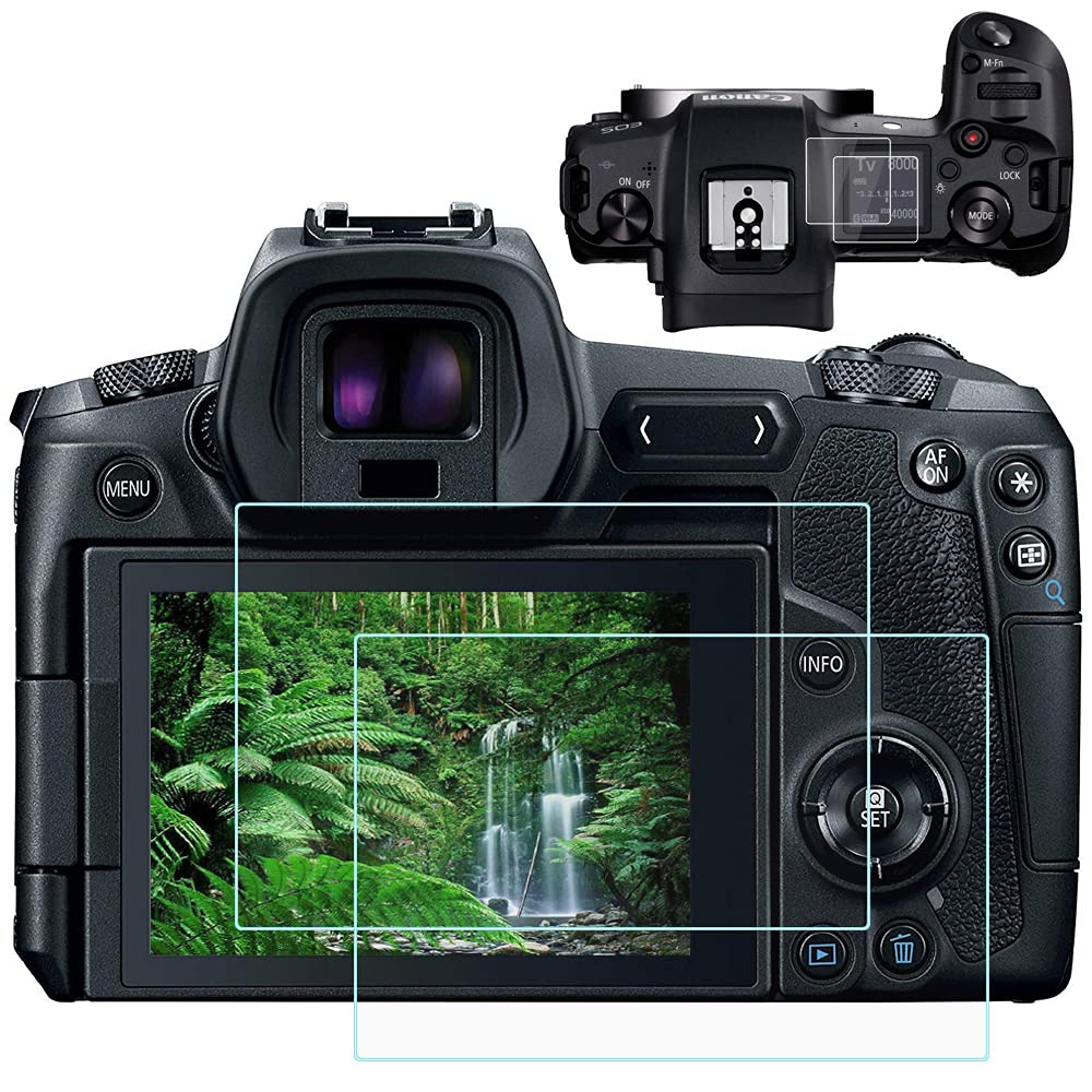 Fire Rock EOS R Top+LCD Screen Protector for Canon EOS R Full-Frame Mirrorless Camera, Ultra-Clear 9H Hardness Tempered Glass Cover for Canon R [2 Pack Top+2 Pack LCD]