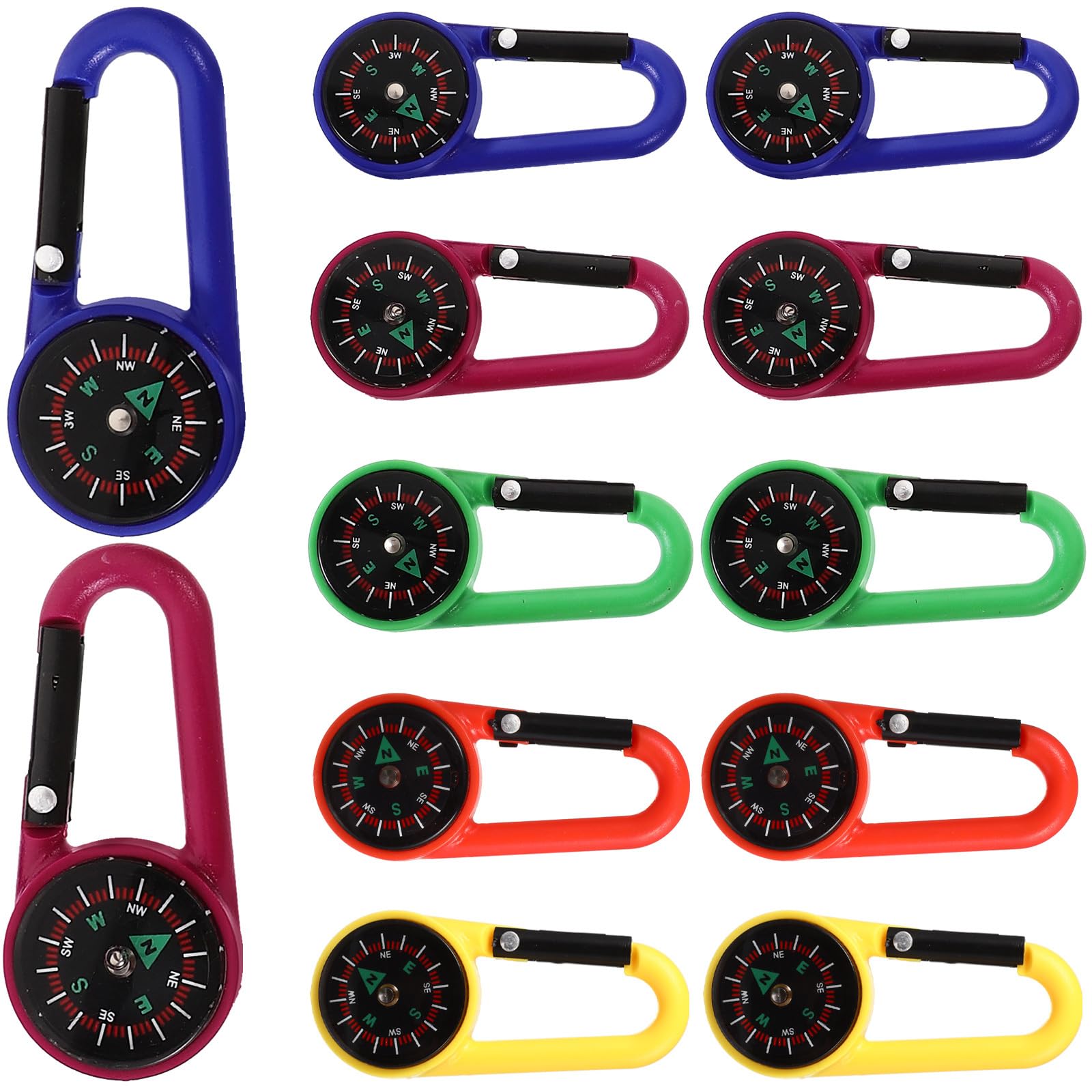 NUOBESTY Compass Carabiner Compass Keychain Colorful Mini Survival 12pcs Bag Pendant Gift for Summer Outdoor Camping Accessory Color