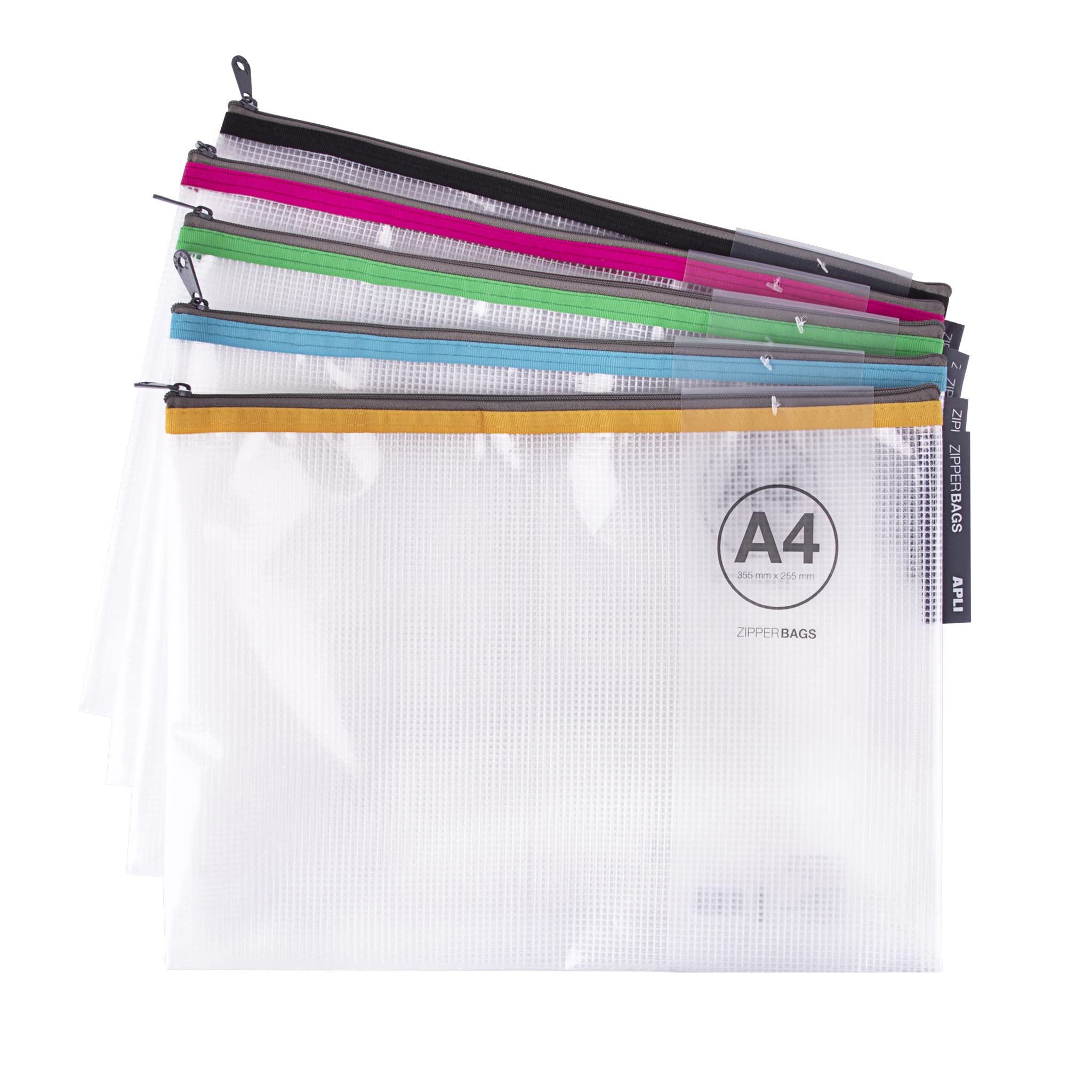 APLI 17385 – Zipper Bag A4, Assorted Colours, 1 Piece
