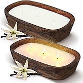Threlaco 2 Pack Wood Dough Bowl Candle Jar Candle Decorative with Wick Scented Candles Soy Gifts for Men Women Farmhouse Table Centerpiece Home(Vanilla)