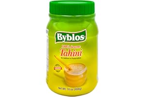 SUPOOBE Byblos Tahini Paste for Hummus Baba Ganoush 16oz Natural Stone Ground Lebanese Sesame Paste Vegan Cholesterol-Free No Preservatives Perfect for Delicious Middle Eastern Dishes