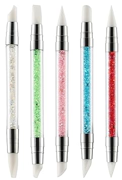 Rozia Nail Art 5Pcs Nail Art Sculpture Pen Dual Tipped Silicone Rhinestone Nail Polish Carving Pen W73-9