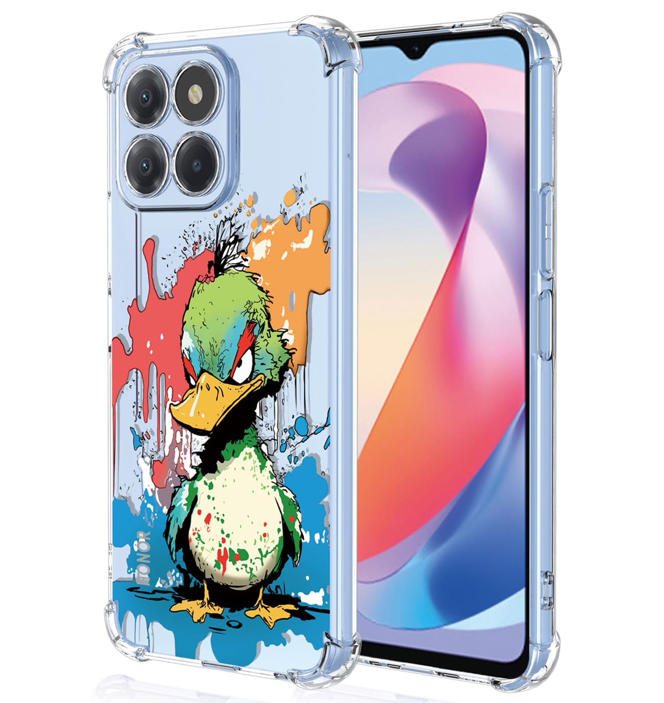 YUXING Clear Case for Honor X6a - Cute Cool Pattern Design Slim Transparent Protective Case Soft TPU Shockproof Bumper Cover (Duck)