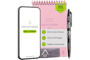 Rocketbook Mini Reusable Smart Notepad, Pocket Size Notebook 3.5x5.5, Pink - Dotted Pages, App-Connected, Erasable, Ideal for On-The-Go List Taking & Quick Notes Anywhere