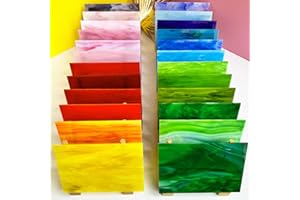 PALJOLLY 24 Sheets Stained Glass Sheet Rainbow Colors, 6 x 4 inches Cathedral Glass Mosaic Tiles for Crafts, Stained Glass Supplies for Stained Glass or Mosaic Work