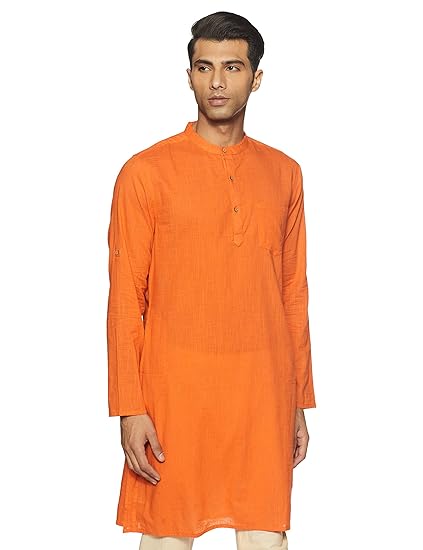 Men's cotton pathan suit Kurta (SS19/NAY-1009 C_ Orange_ Medium)