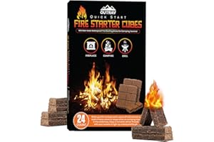 OUTRAV Fire Starter Cubes, Charcoal Firestarter Squares for Lighting Fireplace, Wood Stove, Grill, Campfire, BBQ Smoker Pit – Mini Nontoxic Waterproof Fire Starting Bricks for Camping, Survival (24PK)