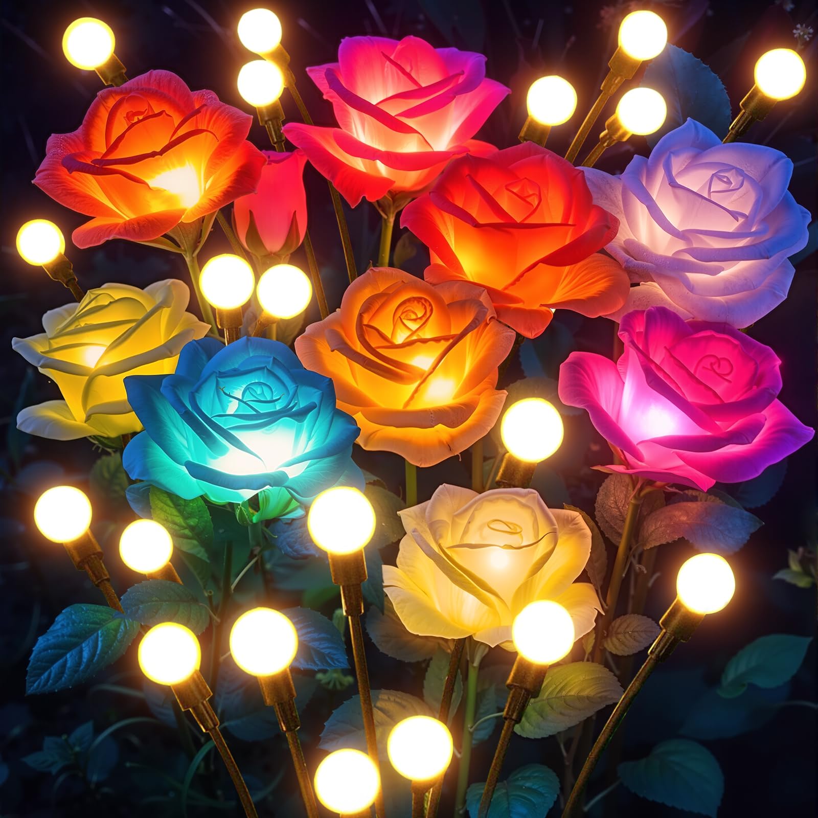Photo 1 of Solar Lights Outdoor Garden Decor, 4 Pack Solar Garden Lights Outside-Swaying Rose Light Color Changing, Solar Powered Flowers Light Outdoor Waterproof for Patio Yard Grave Decoration,Gifts