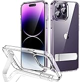 JETech Kickstand Case for iPhone 14 Pro Max 6.7-Inch, Support Wireless Charging, Slim Shockproof Bumper Phone Cover, 3-Way Metal Stand (Clear)