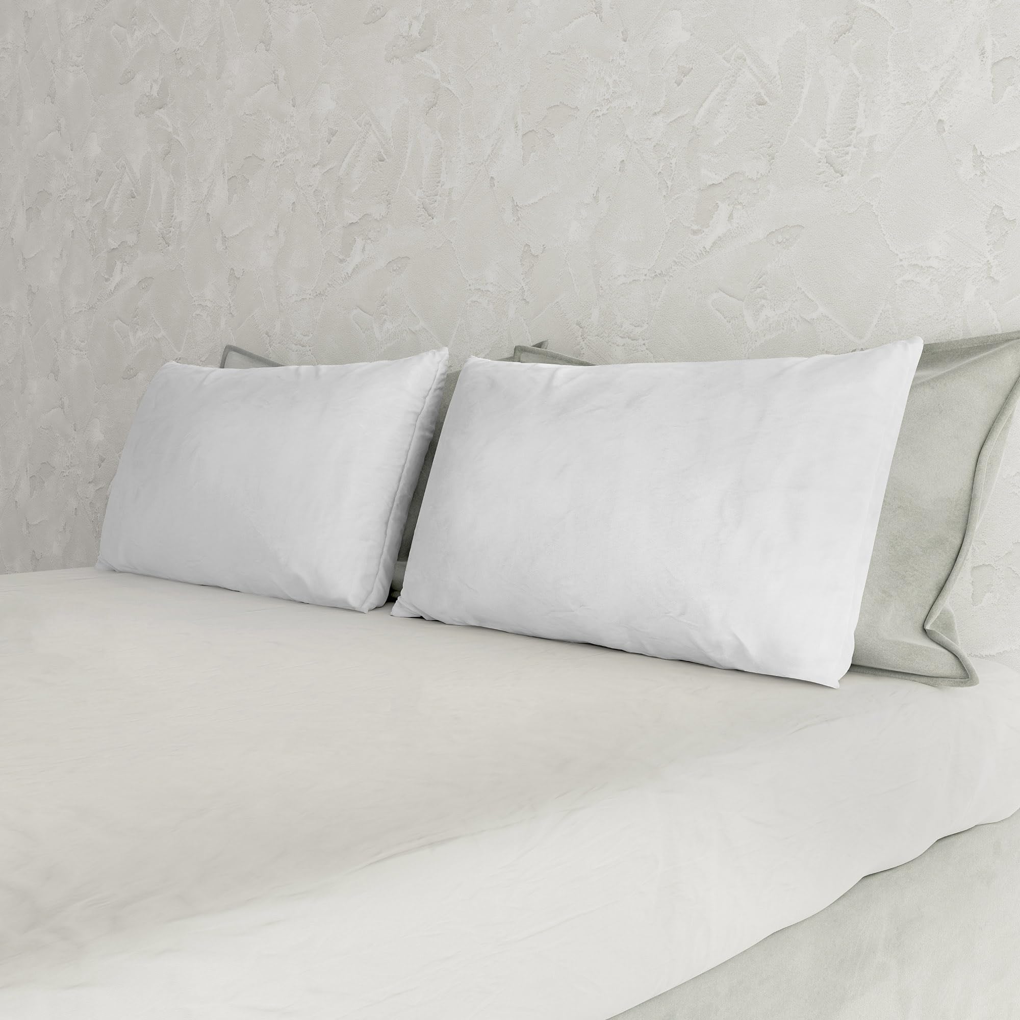 Italian Bed Linen Couple of Plain Color Pillowcases, Microfiber, White, 52 x 82 cm