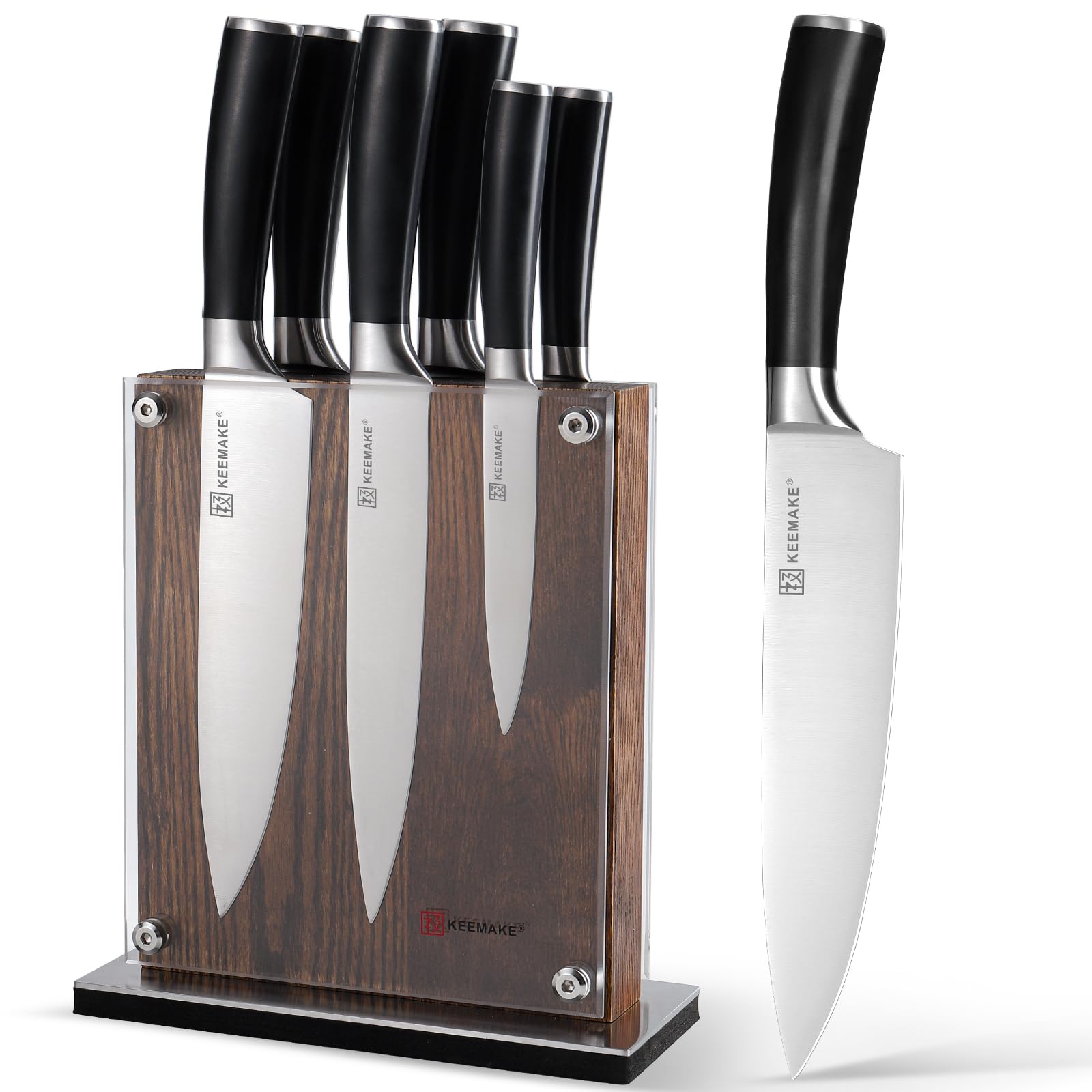 Photo 1 of (PARTIAL SET) KEEMAKE Knife Block Set - 7Pcs Kitchen Knives with Magnetic Knife Block Holder, High Carbon Stainless Steel Chef Knife Set with Block, Ultra Sharp Knives Set for Kitchen With Ergonomic Handle