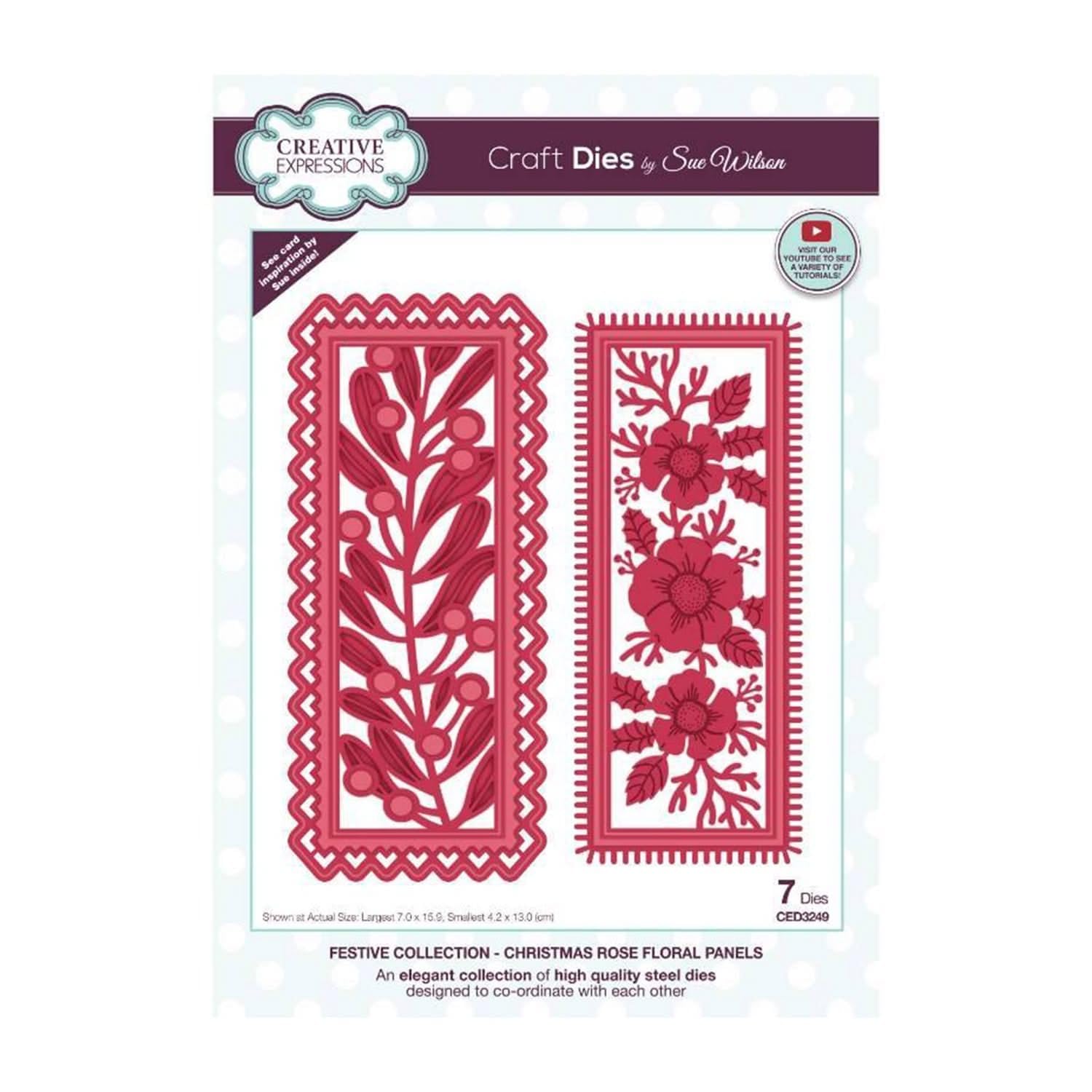 Creative Expressions Sue Wilson-Festive Collection-Christmas Rose Floral Panels-Craft, Metal, Largest die 7 x 15.9 cm