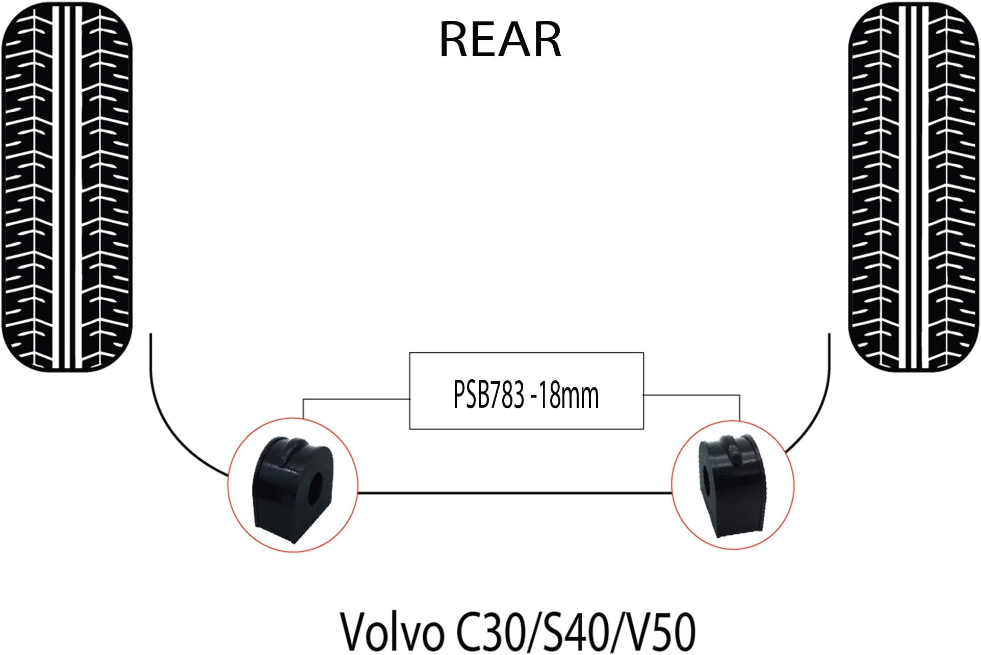 PSB Bushing Compatible With Volvo C30/S40/V50 (04-12) Rear Anti Roll Bar 18mm Bush Kit - PSB783-18