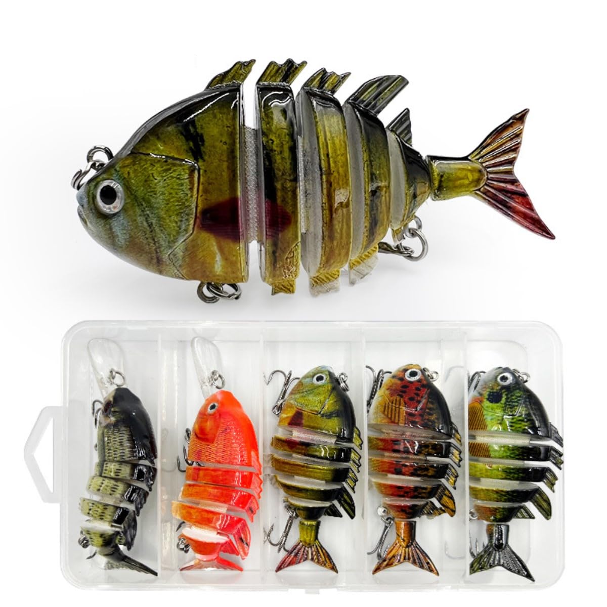 HOUSON 5 pieces fishing lure, artificial lure, 6 segments, wobbler, pike, trout lure, artificial lure for saltwater, freshwater, trout, perch, salmon fishing