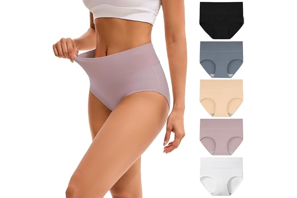 INNERSY Womens High Waisted Underwear Cotton Plus Size Ladies Panties 5-Pack